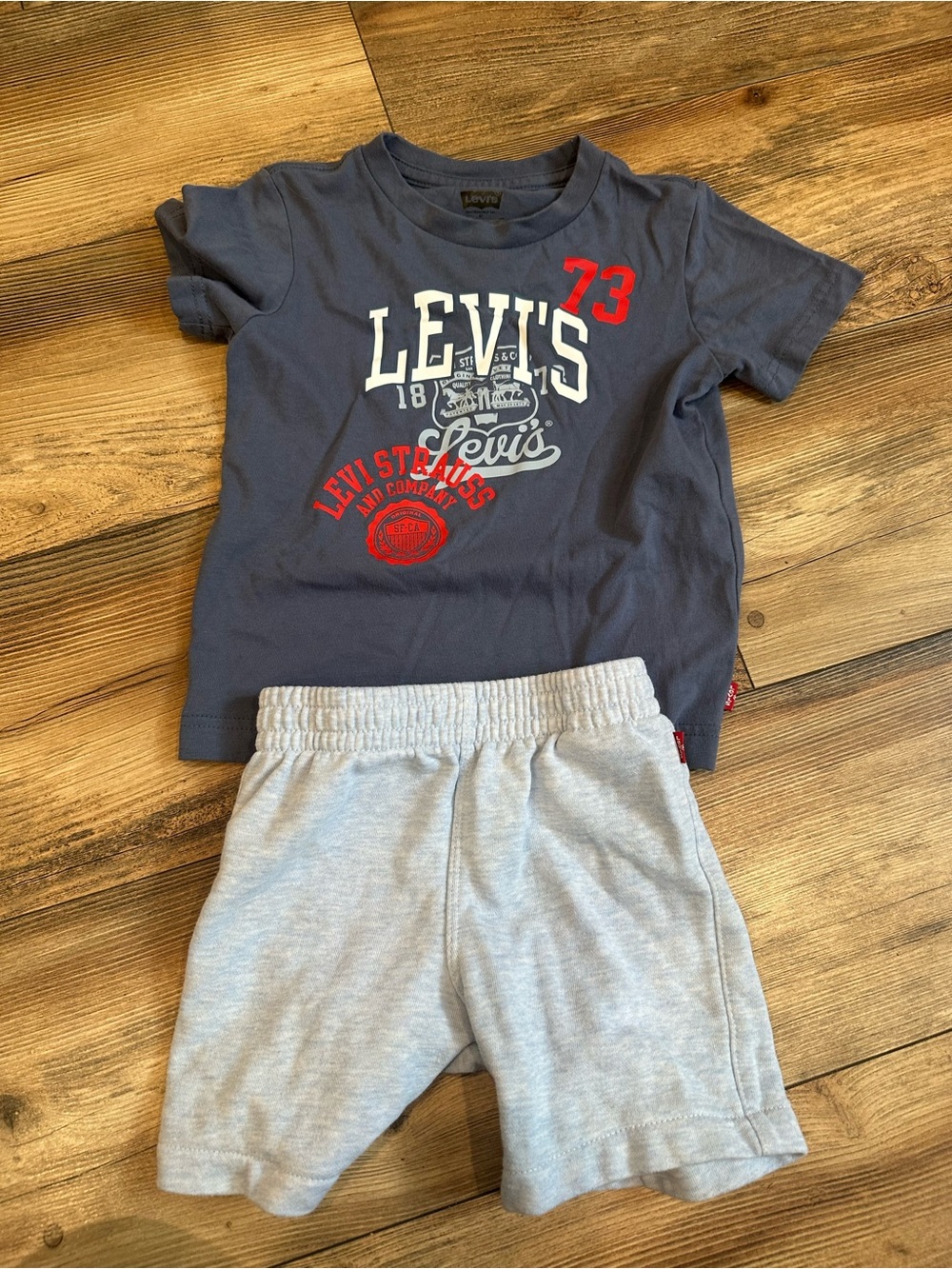 Levi's Navy Blue Graphic Tee & Light Blue Shorts Set Kids Toddler 4T Boys